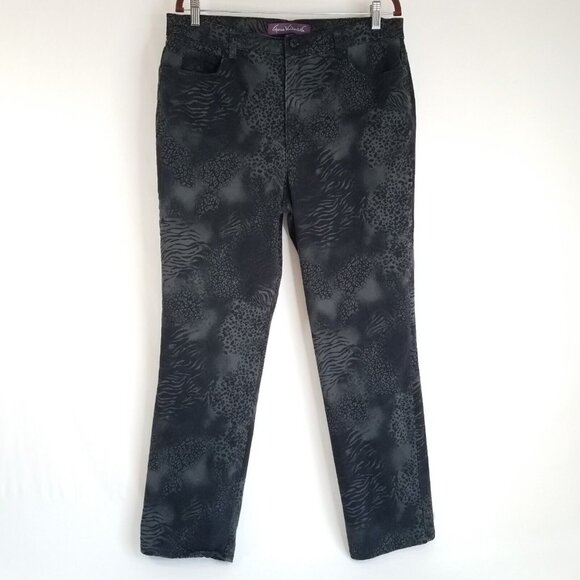 Gloria Vanderbilt Amanda Jeans Black Animal Print SIZE 16 Stretch 35x29 Grey - Picture 1 of 16
